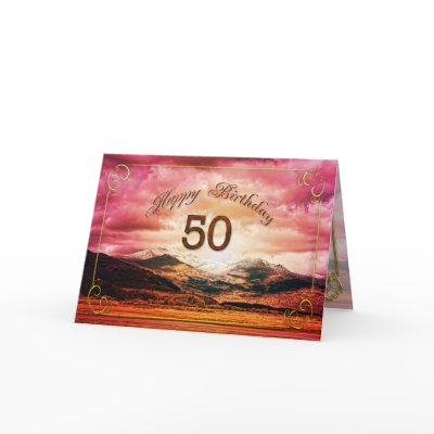50 birthday, Sunset over the mountains Card by Eggznbeenz