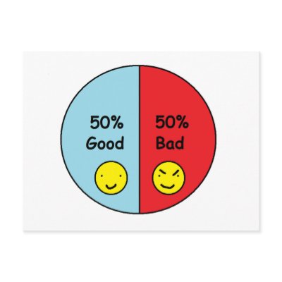 50% Good and 50% Bad Pie Chart Postcards by RoseFleurDesigns