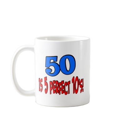 50 is 5 perfect 10s (BLUE) Mug by Birthdaybash