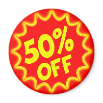 50 PERCENT OFF RETAIL LABEL MAGNET