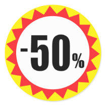 50 percent sale discount stickers red white yellow