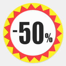 50 percent sale discount stickers red white yellow
