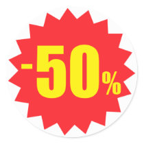 50 percent sale discount stickers, white and red