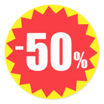 50 percent sale discount stickers, yellow and red