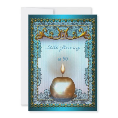 50 Still Glowing Birthday Teal Gold Candle Glow Invitation by Zizzago