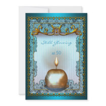 50 Still Glowing Birthday Teal Gold Candle Glow Invitation