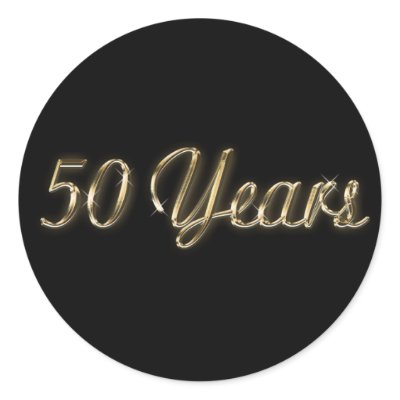 50 Years Anniversary 1.5" Diamter Round Sticker by NiteOwlStudio