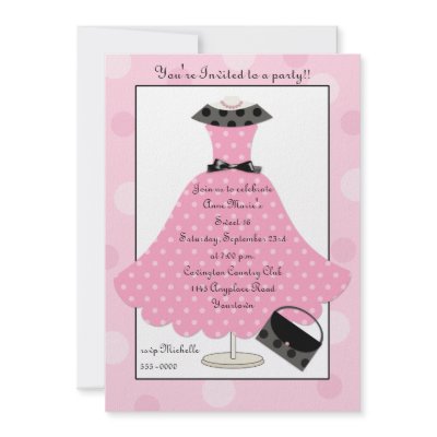 50s Pink Polkadot Dress Birthday Invitation by mousearte