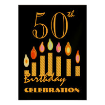 50th - 59th Birthday Party Invitation Gold Candles