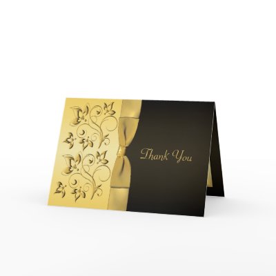 50th Anniversary Black, Gold Floral Thank You Card by NiteOwlStudio