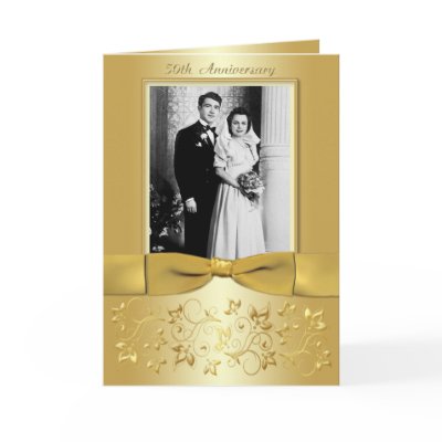 50th Anniversary Gold Floral Photo Invitation Card by NiteOwlStudio