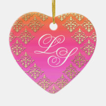 50th Anniversary Indian Pink Orange Gold Damask Christmas Ornaments