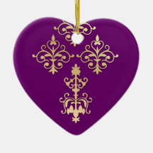 50th Anniversary Indian Purple Gold Damask Christmas Tree Ornament