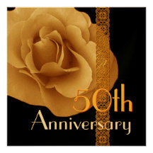 50th Anniversary Invitation - GOLD Rose