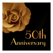 50th Anniversary Invitation - GOLD Rose