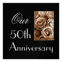 50th Anniversary Invitation - GOLD Roses Metallic