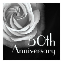 50th Anniversary Invitation - SILVER WHITE Rose