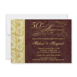 50th Anniversary Surprise Party - Gold Damask Personalised Invite