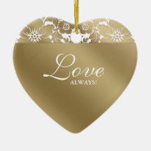 50th Anniversary Wedding Floral Damask Gold White Christmas Ornament
