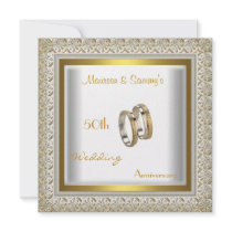 50th Anniversary Wedding White Gold Elegant Custom Announcements