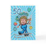 50th Birthday Card - Fun Lady With Glass Of Wine