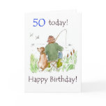 50th Birthday Card - Man Fishing with Dog
