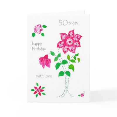 50th Birthday Card - Pink Flowers by helikettle