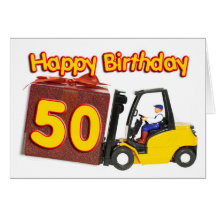 50th birthday card with a fork lift truck