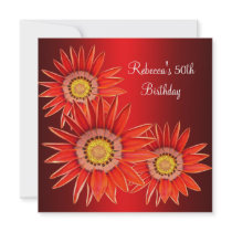 50th Birthday Elegant Red Flowers Personalized Invitation