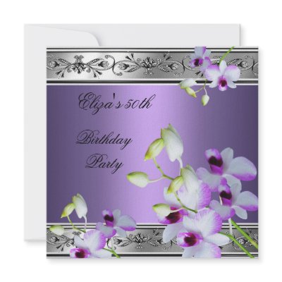 50th Birthday Elegant Silver Grey Lilac Floral by Zizzago