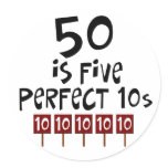50th birthday gifts, 50 is 5 perfect 10s! stickers