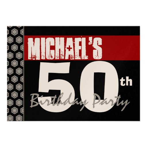 50th Birthday Modern For Him Red White Black W371 Announcements 50th Birthday Modern For Him Red White Black W371 Announcements