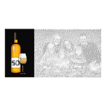 50th birthday or anniversary : wine bottle & glass customised photo card