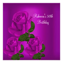 50th Birthday Party Elegant Purple Plum Rose 1 Personalized Invites