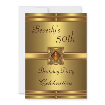 50th Birthday Party Gold on Gold Invitation by Zizzago