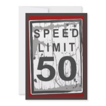 50th Birthday Party Grungy Speed Limit Sign Personalized Announcements
