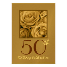 50th Birthday Party Invitation GOLD Roses