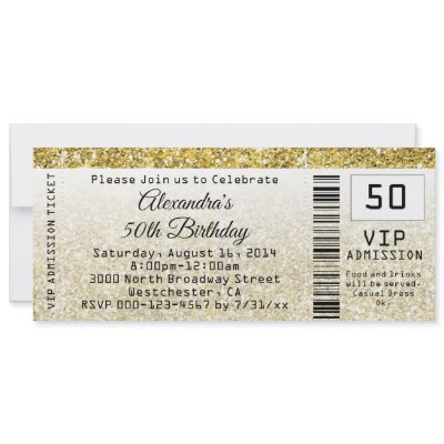 50th Birthday Party Invitation Golden Ticket by CustomInvites