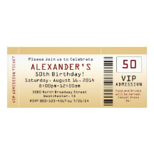50th Birthday Party Invitation Goldtone Ticket