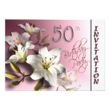 50th Birthday Party Invitation - white Lilies