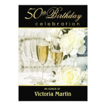 50th Birthday Party Invitations - Black and Gold