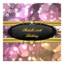 50th Birthday Party Pink Gold Black Diamond Announcement