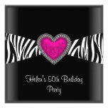 50th Birthday Party Pink Zebra Heart Black White Custom Invitations