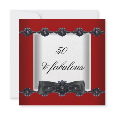 50th Birthday Party Red Black White Jewels Bow by InvitationCenter