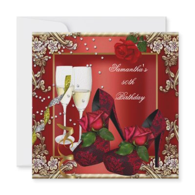 50th Birthday Party Red Rose Gold Floral by Zizzago