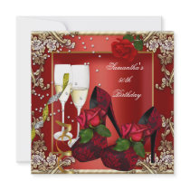 50th Birthday Party Red Rose Gold Floral