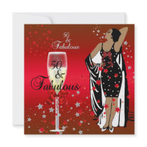 50th Birthday Party Retro Diva Art deco Red Black Personalised Announcement