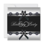 50th Birthday Party Silver Black White Diamond Announcement