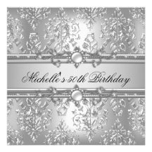 50th Birthday Party Silver Pearl Jewel Damask Custom Invites