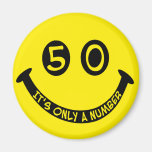 50th birthday Smiley Face, It's only a number! Refrigerator Magnets